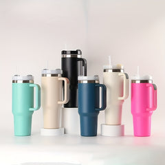 40oz Reusable Straw Tumbler Double Wall Stainless Steel Cup Vacuum Flask