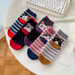 5 Pairs Cartoon Cat Print Socks Women's Stockings