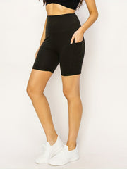 High Waist Stretch Sports Shorts with Pocket Tummy Control Activewear