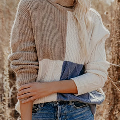Colorblock Cable Turtle Neck Sweater