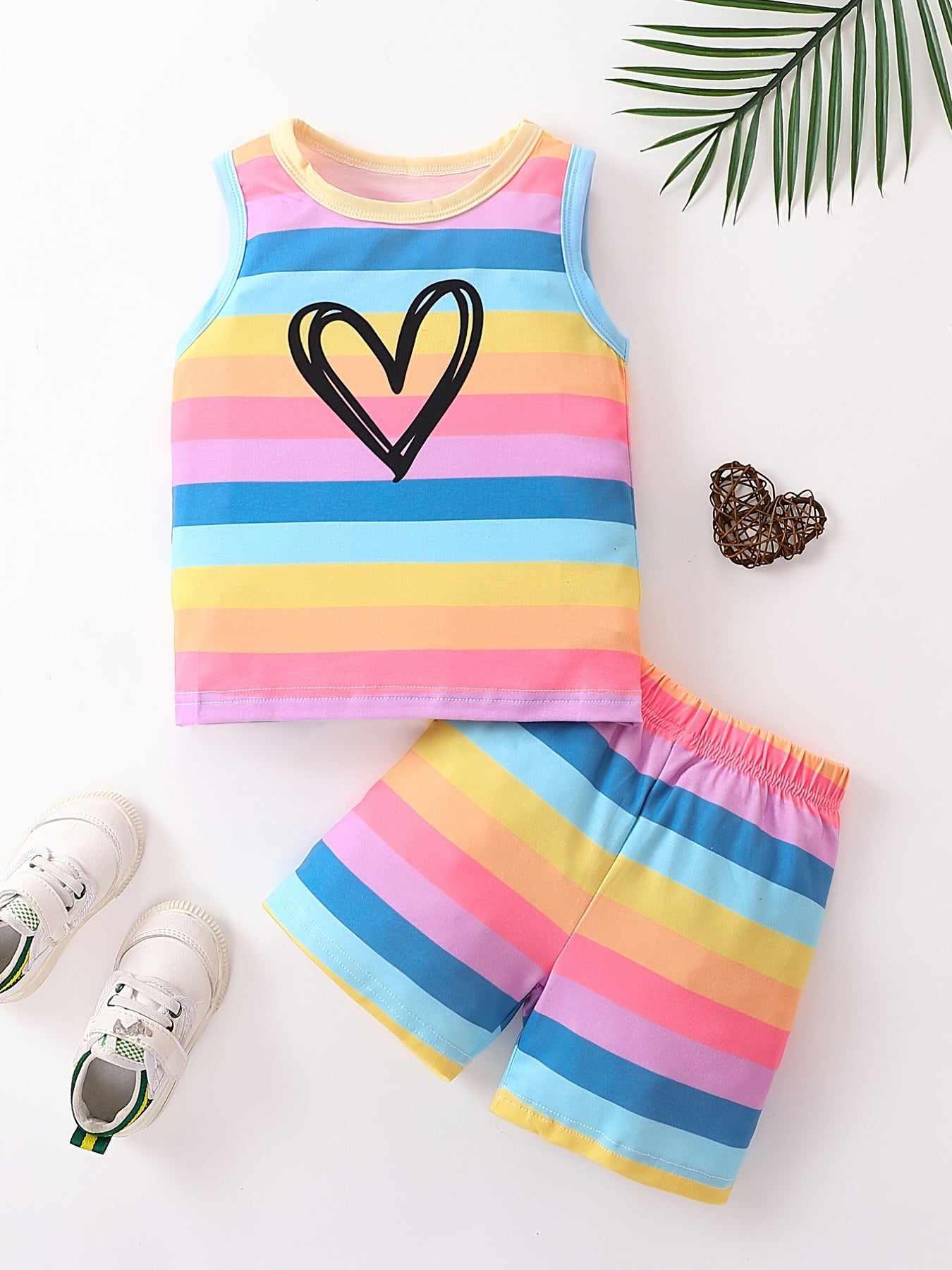 Toddler Boy's Colorful Stripe Pattern 2pcs Tank Top & Shorts Set