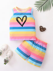Toddler Boy's Colorful Stripe Pattern 2pcs Tank Top & Shorts Set