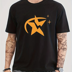 Cotton Star Print Men's Crew Neck T-shirt for Summer