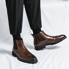 Men's Brogue Chelsea Boots Pointed Toe Slip On Ankle Boots