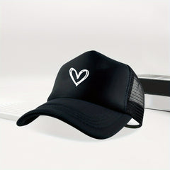 Heart Print Trucker Hat Baseball Cap Unisex Adjustable Couple Dad Hats