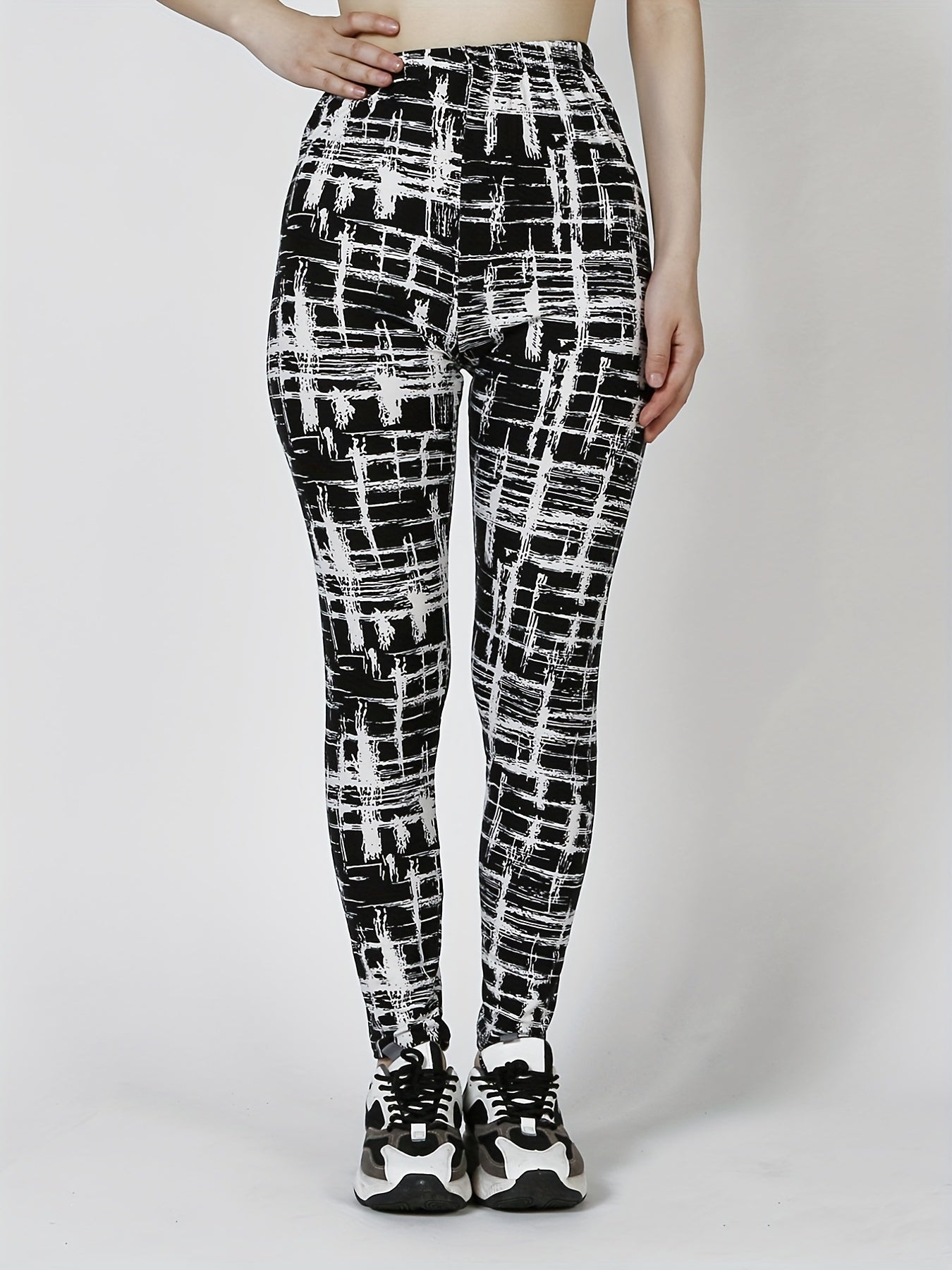 Plaid Print Skinny Leggings Casual Every Stretchy Leggings Women's Clothing