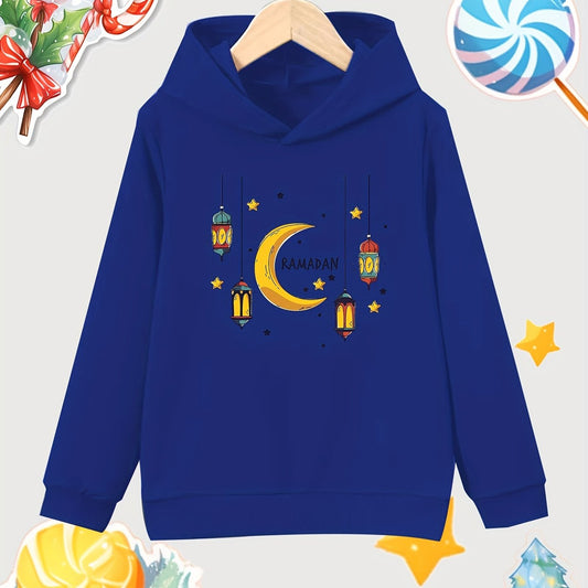 Stars Moon Lantern Print Girls Pullover Hooded Sweatshirt