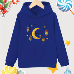 Stars Moon Lantern Print Girls Pullover Hooded Sweatshirt
