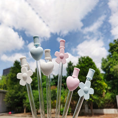 Silicone Love Flower Straw Cap, Reusable Dustproof Cover for Straw