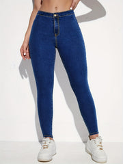 Slim Fit Skinny Jeans High Stretch Button Closure Women's Denim Jeans