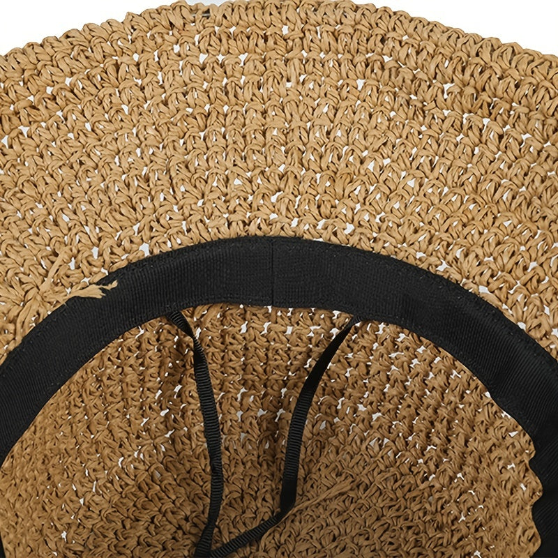Brown Hollow Crochet Sun Hat French Style Lightweight Straw Hats Women