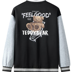 Men's Teddy Bear Print Baseball Jacket