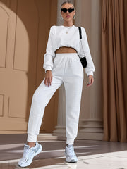 Waffle Solid Lounge Set Long Sleeve Top & Pants Women's Loungewear