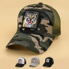 Tiger Embroidery Patch Trucker Hat Mesh Breathable Baseball Cap