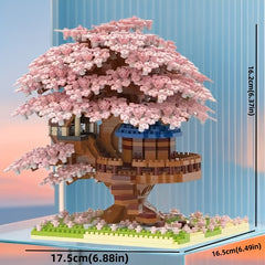 1105pcs Sakura Landscape Trees Plants House Building Blocks Set