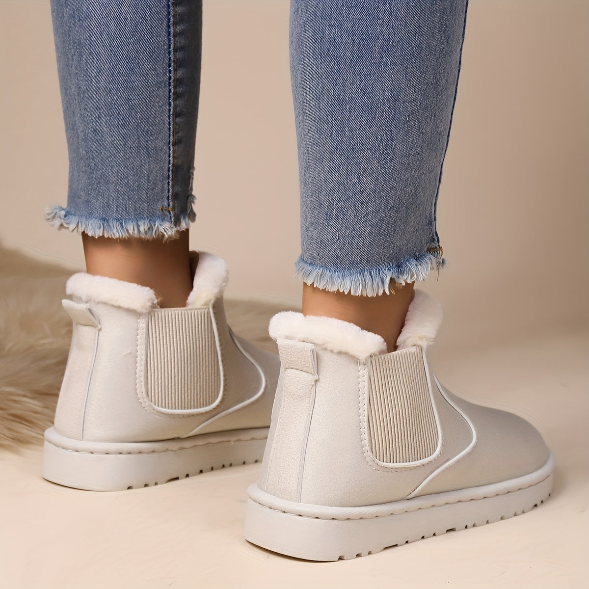 Women's Slip On Snow Boots High Round Toe Non slip Warm Fluffy Winter Shoes