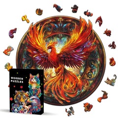 Mandala Style Wooden Puzzle Phoenix Animal Shapes Brain Teaser Decorative Box