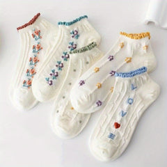 5 Pairs Floral Print Short Socks Women's Ankle Socks Stocking