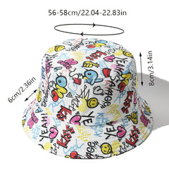Graffiti Print Bucket Hat Hip Hop Reversible Sunscreen Beach Hat Fisherman Cap
