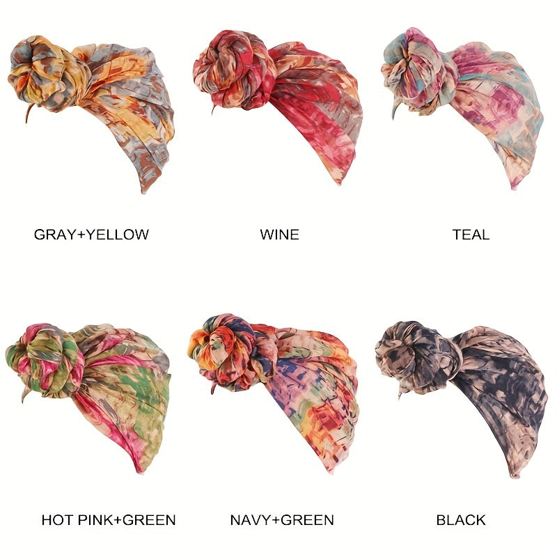 Bohemian Voile Turban Cap Braided Twist Elastic Head Wrap Tie Dye