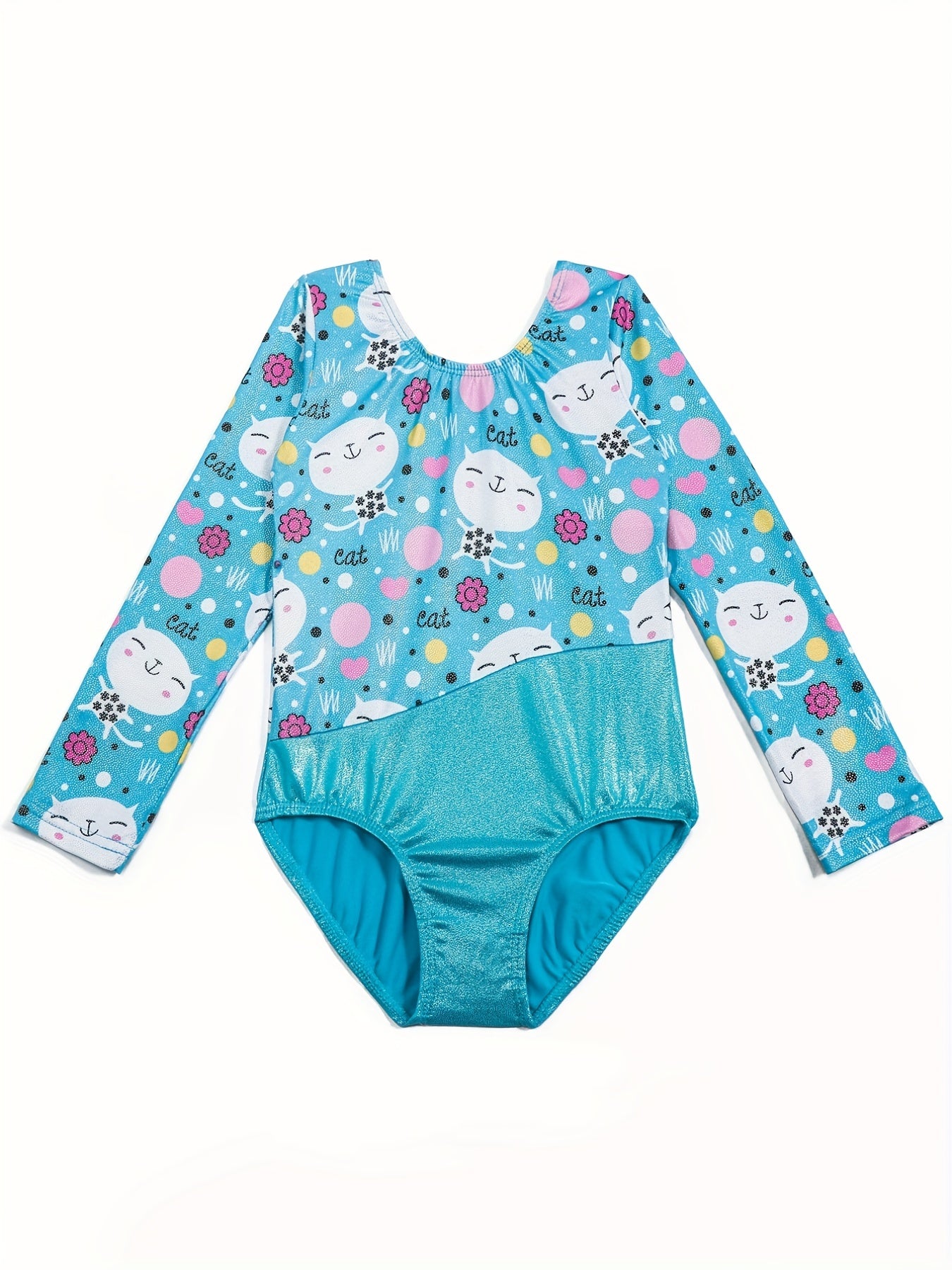Girl's Cartoon Cat Gymnastics Long Sleeve Leotard