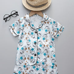 Boys Dino Print Pajamas Set Short Sleeves Bottoms Cozy Casual Homewear