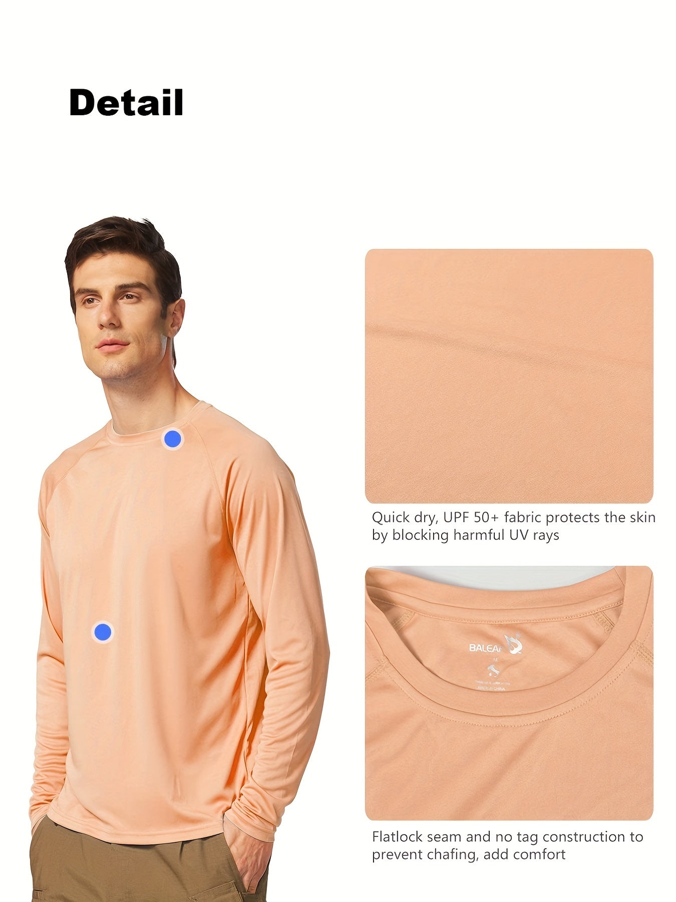 Men's UPF 50 Long Sleeve Rash Guard for Fishing Running Hiking