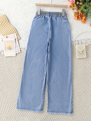 Girls Velvet Wide Leg Jeans with Drawstring Waist