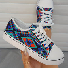 Geometric Pattern Canvas Casual Lace Up Sneakers