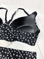 Heart Print Plunge Bra Front Buckle Push Up Bra