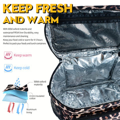 Leopard Print Lunch Bag for Women Insulated with Ice Pack