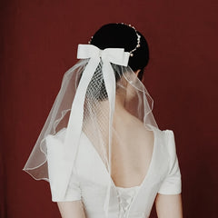 Bridal Tulle Wedding Dress Ladies Veil Bow Tie Hairpin