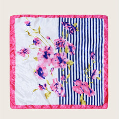 Flower Print Striped Bandana Classic Shawl Satin Square Scarf Neckerchief