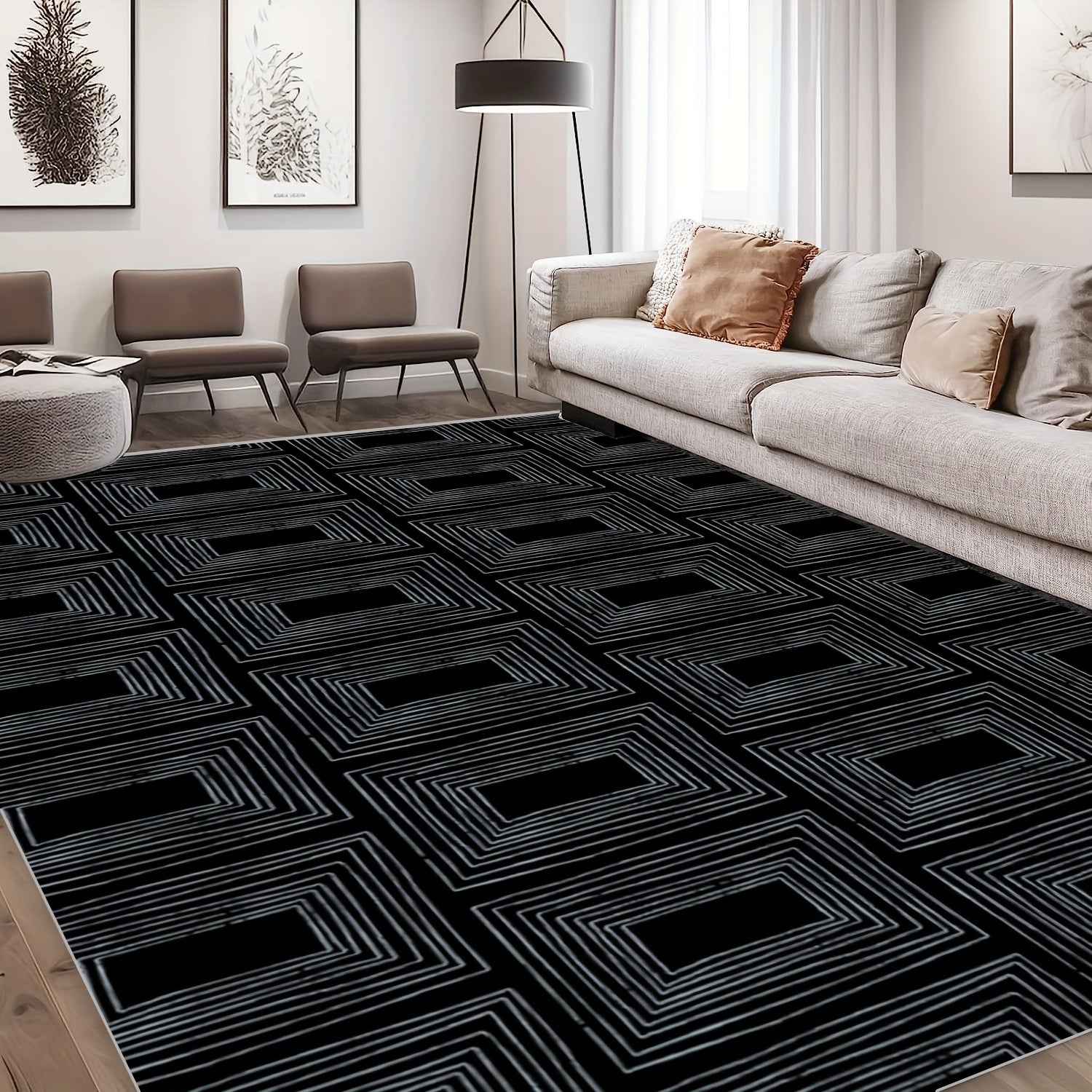 Non Slip Checkered Striped Carpet - Machine Washable Large Carpet for Daily Use