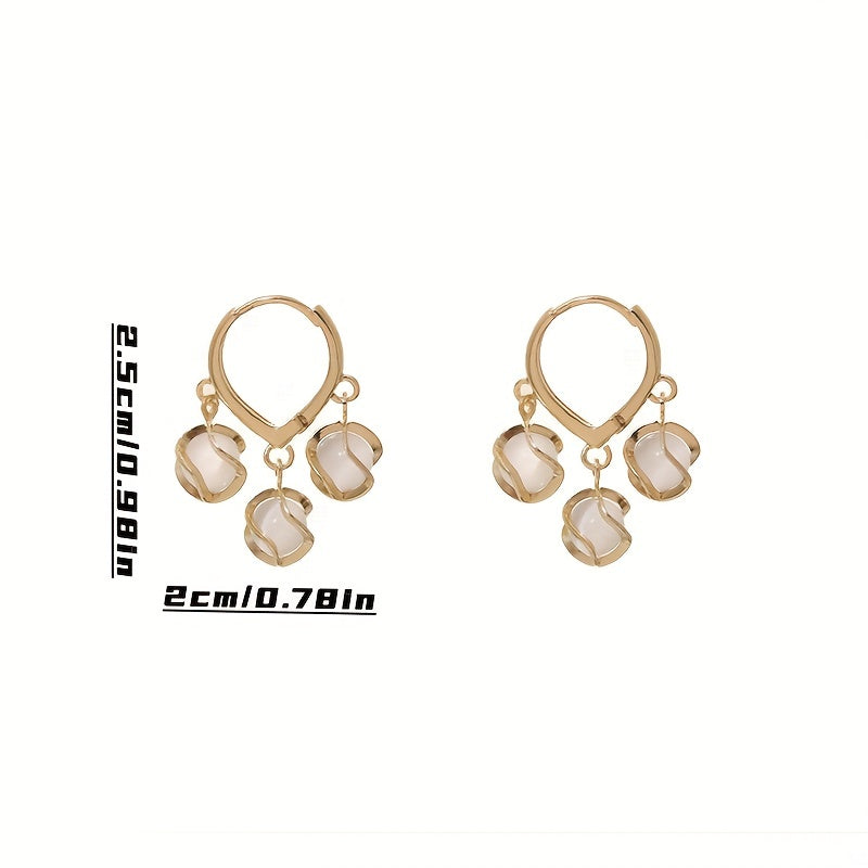 Bell Orchid Cat's Eye Stone Earrings, Decorative Alloy Earrings
