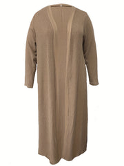 Solid Ribbed Long Sleeve Open Front Knitted Cardigan