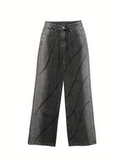 Cut Out Stitching Detail Wide Leg Jeans Dark Grey