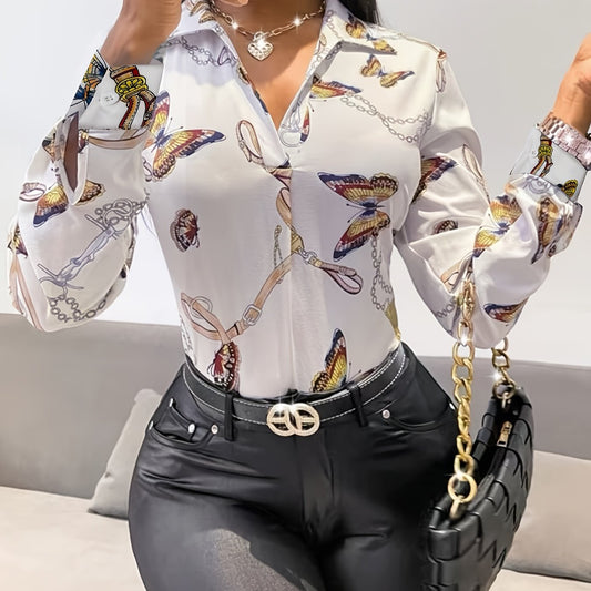 Butterfly Print Long Sleeve Shirt Top