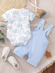 Baby Boys Elephant Print Romper & Overall Pants Set