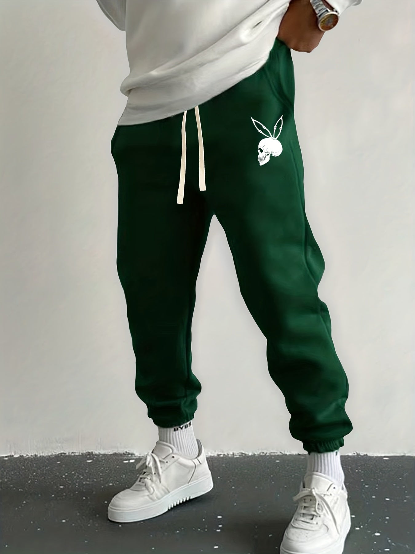 Rabbit Skull Print Drawstring Sweatpants Loose Fit Casual Joggers
