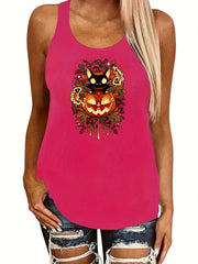 Halloween Jack O' Lantern Tank Top Sleeveless Crew Neck Women's Clothing