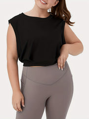 Solid Round Neck Crop Running Fitness Tank Top