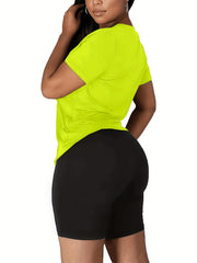 Casual Letter Print Two piece Set Crew Neck Tee & Slim Shorts