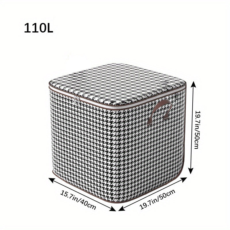 Large Capacity Houndstooth Clothes Storage Bag Dustproof Blanket Handles