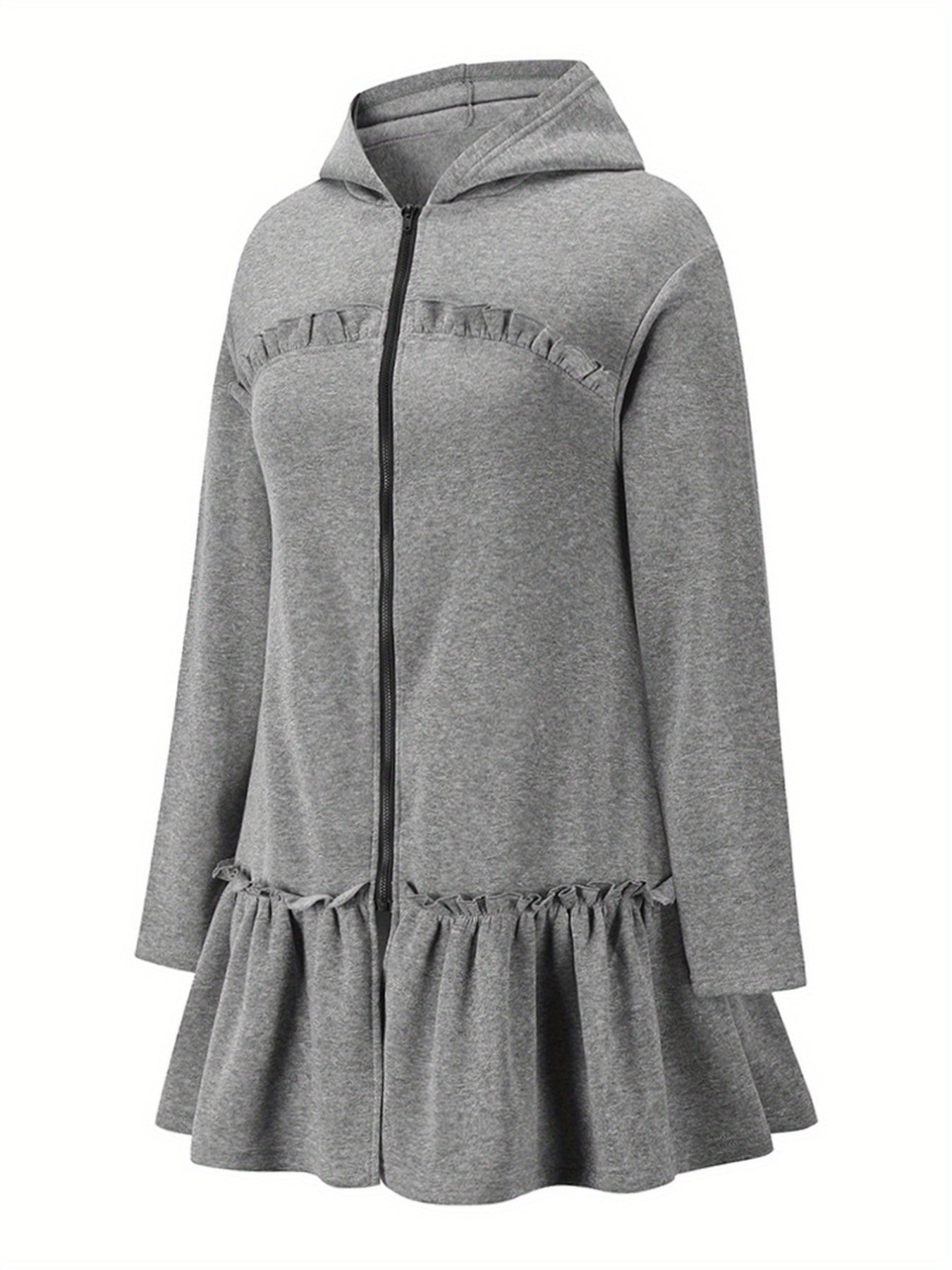 Flared Ruffle Trim Hoodies Zip Up Sweatshirt