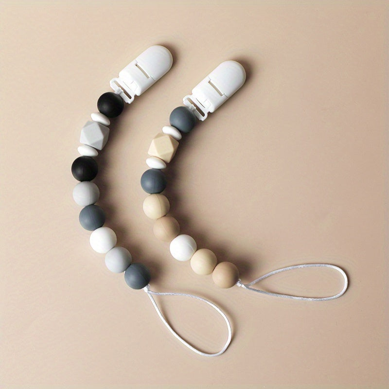 2pcs Silicone Bead Pacifier Clips for Baby Girls & Boys
