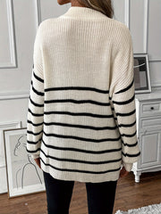 Striped Print Knit Sweater Long Sleeve Women's Clothing