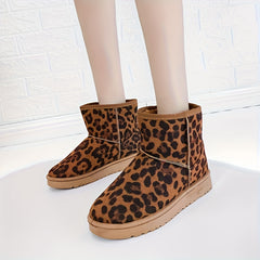 Leopard Print Plush Lined Thermal Snow Shoes Fall Winter Keep Warm
