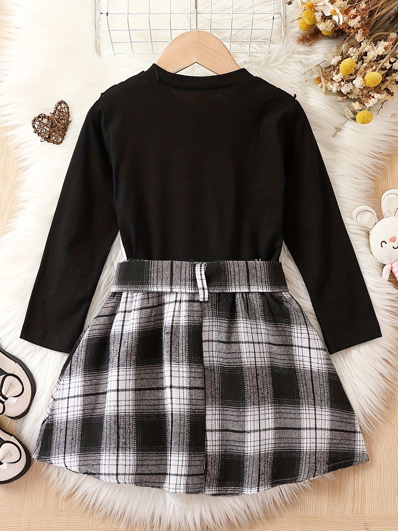 Baby Girls Cat Face Top & Plaid Skirt Set