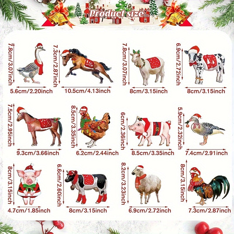 24Pcs Wooden Farm Animal Hanging Decor Christmas Tree Pendants